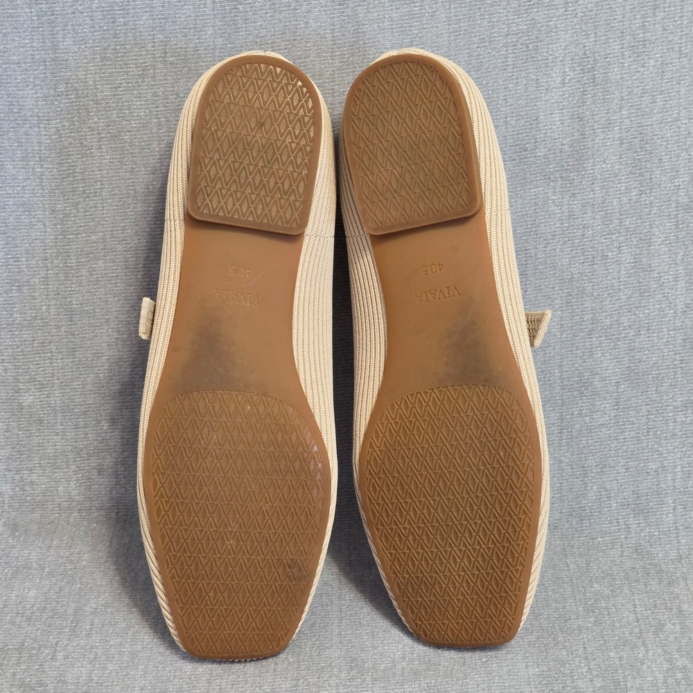 Vivaia Margot Square Toe Mary Jane Flats Women 9-9.5 Almond Beige Ribbed Knit - Picture 9 of 9